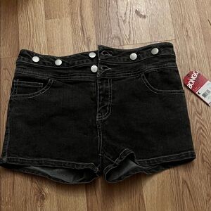BONGO Black Double-Button High-Waist Denim Shorts